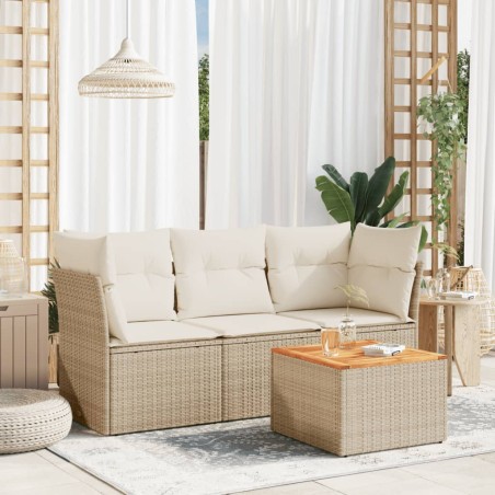 vidaXL Juego de sofás jardín con cojines 4 pzas ratán sintético beige