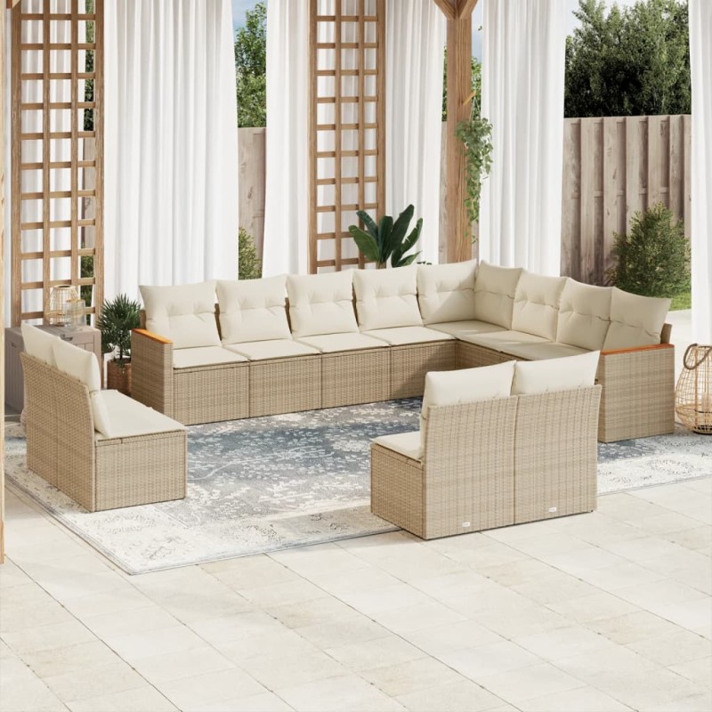 vidaXL Set de sofás de jardín 12 pzas y cojines ratán sintético marrón vidaXL Set de sofás de jardín 12 pzas y cojines ratán sintético marrón