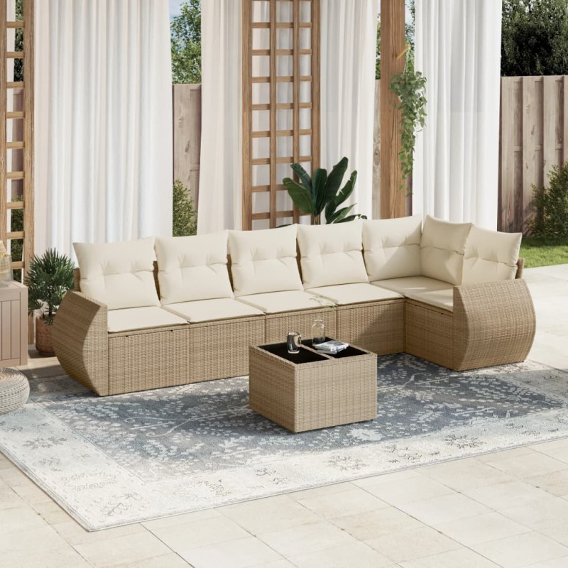 vidaXL Set sofás de jardín 7 piezas y cojines ratán sintético beige vidaXL Set sofás de jardín 7 piezas y cojines ratán sintético beige