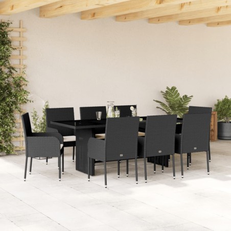 vidaXL Set de comedor de jardín 9 pzas y cojines ratán sintético negro