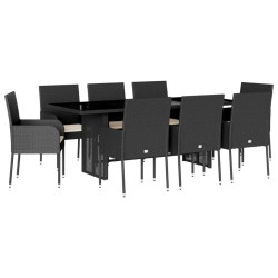 vidaXL Set de comedor de jardín 9 pzas y cojines ratán sintético negro