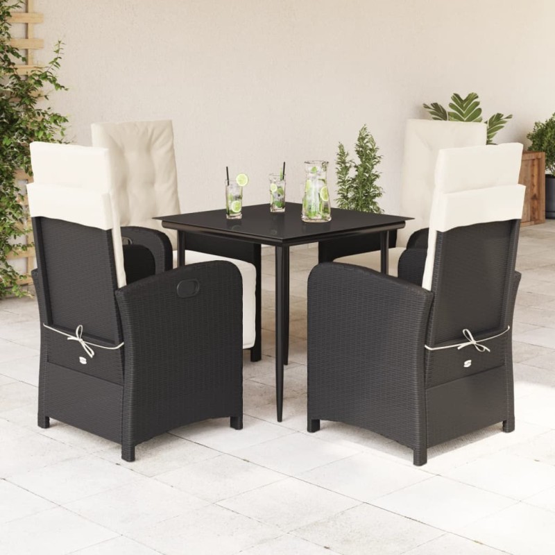 vidaXL Set de muebles jardín 5 pzas con cojines ratán sintético negro vidaXL Set de muebles jardín 5 pzas con cojines ratán sintético negro