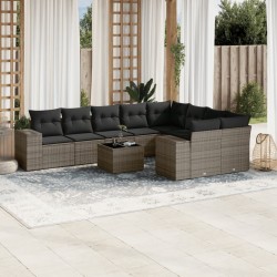 vidaXL Set de sofás de jardín 10 pzas con cojines ratán sintético gris