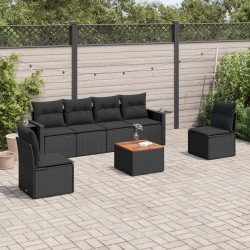 vidaXL Set de comedor de jardín 7 pzas y cojines ratán sintético negro