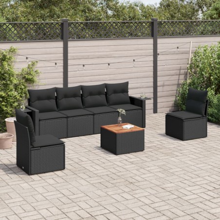 vidaXL Set de comedor de jardín 7 pzas y cojines ratán sintético negro