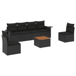 vidaXL Set de comedor de jardín 7 pzas y cojines ratán sintético negro