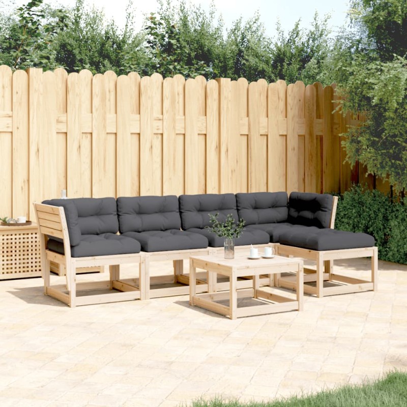 vidaXL Juego de sofás de jardín 5 pzas con cojines madera maciza pino vidaXL Juego de sofás de jardín 5 pzas con cojines madera maciza pino