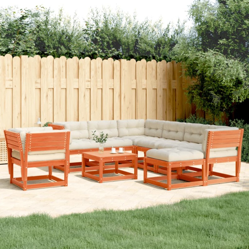 vidaXL Set muebles jardín 8 pzas con cojines madera pino marrón cera vidaXL Set muebles jardín 8 pzas con cojines madera pino marrón cera