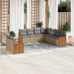 vidaXL Set de sofás de jardín 9 pzas con cojines ratán sintético beige
