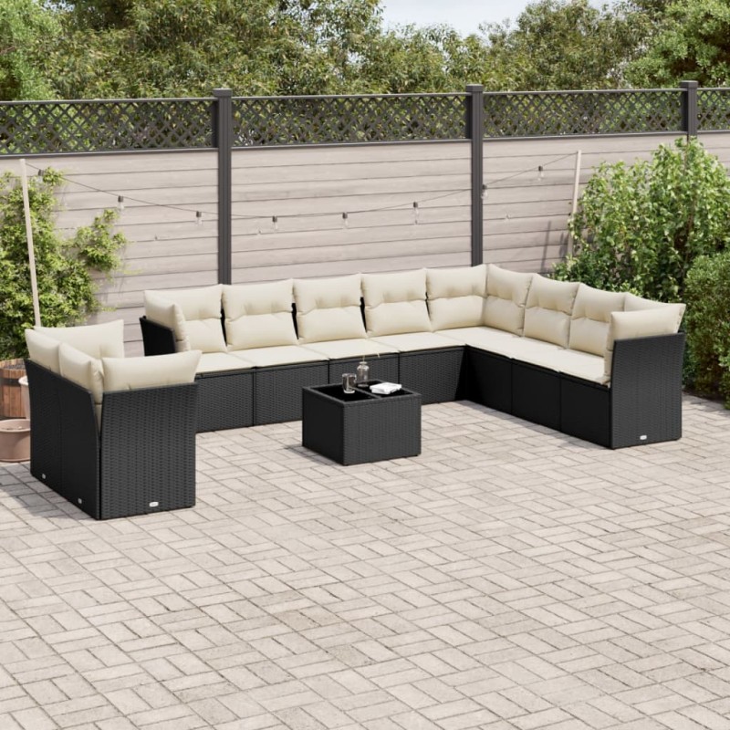 vidaXL Set de sofás de jardín 11 pzas y cojines ratán sintético negro vidaXL Set de sofás de jardín 11 pzas y cojines ratán sintético negro