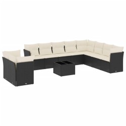 vidaXL Set de sofás de jardín 11 pzas y cojines ratán sintético negro