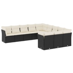 vidaXL Set de sofás de jardín 11 pzas y cojines ratán sintético negro