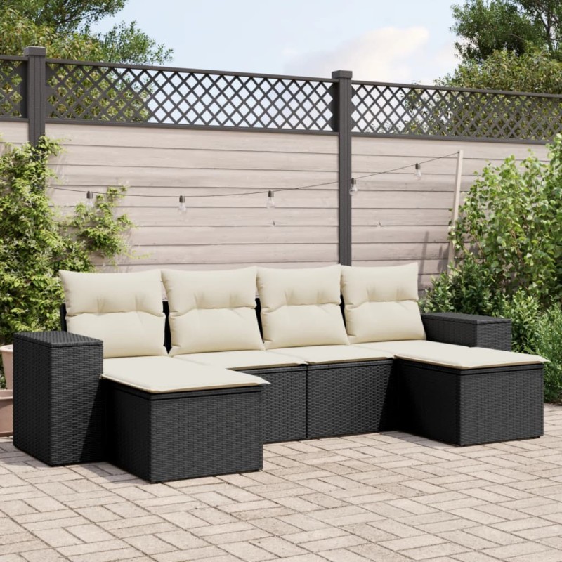 vidaXL Set de sofás de jardín 6 piezas y cojines ratán sintético negro vidaXL Set de sofás de jardín 6 piezas y cojines ratán sintético negro