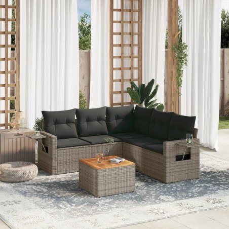 vidaXL Set de muebles de jardín 6 pzas y cojines ratán sintético gris