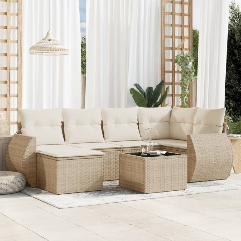 vidaXL Set sofás de jardín 7 piezas y cojines ratán sintético beige vidaXL Set sofás de jardín 7 piezas y cojines ratán sintético beige