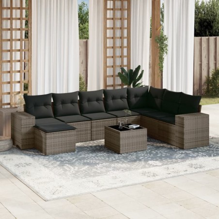 vidaXL Set de muebles de jardín 9 pzas y cojines ratán sintético gris