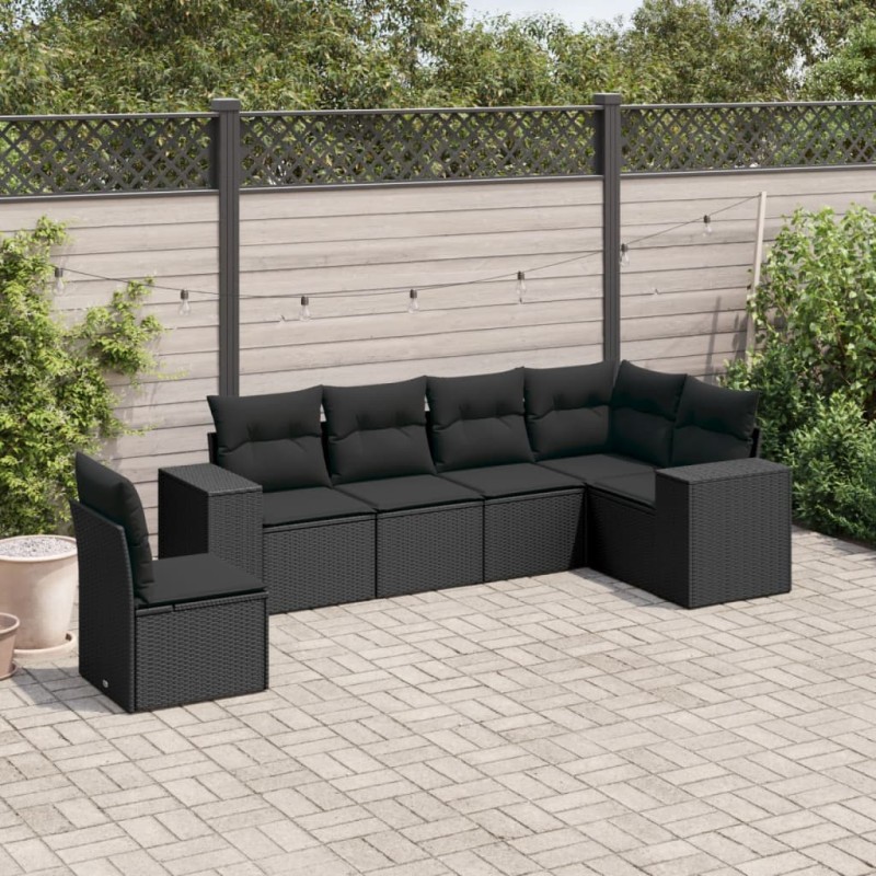 vidaXL Set de sofás de jardín 6 piezas y cojines ratán sintético negro vidaXL Set de sofás de jardín 6 piezas y cojines ratán sintético negro