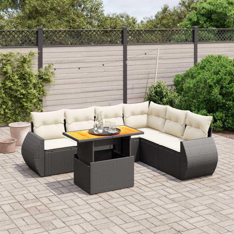 vidaXL Set de comedor de jardín 7 pzas y cojines ratán sintético negro vidaXL Set de comedor de jardín 7 pzas y cojines ratán sintético negro
