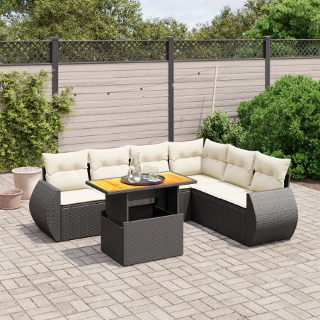 vidaXL Set de comedor de jardín 7 pzas y cojines ratán sintético negro