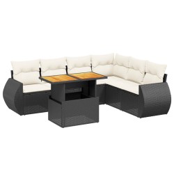 vidaXL Set de comedor de jardín 7 pzas y cojines ratán sintético negro
