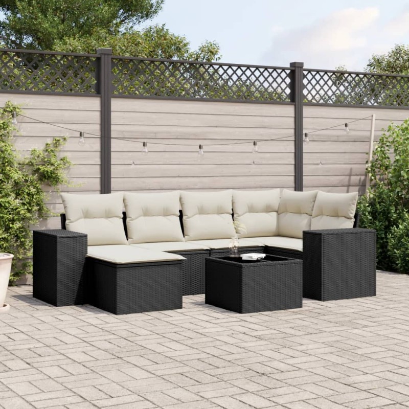 vidaXL Set de comedor de jardín 7 pzas y cojines ratán sintético negro vidaXL Set de comedor de jardín 7 pzas y cojines ratán sintético negro