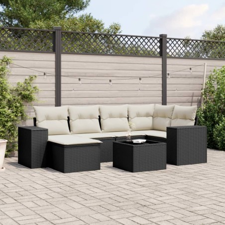 vidaXL Set de comedor de jardín 7 pzas y cojines ratán sintético negro