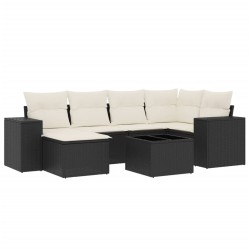 vidaXL Set de comedor de jardín 7 pzas y cojines ratán sintético negro