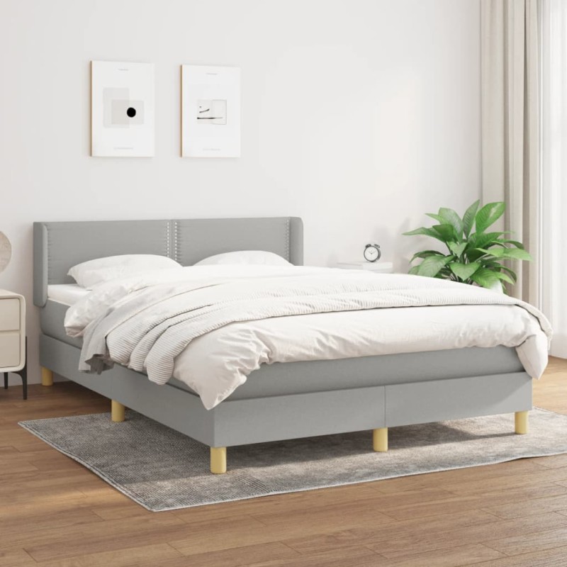vidaXL Cama box spring con colchón tela gris claro 140x190 cm vidaXL Cama box spring con colchón tela gris claro 140x190 cm