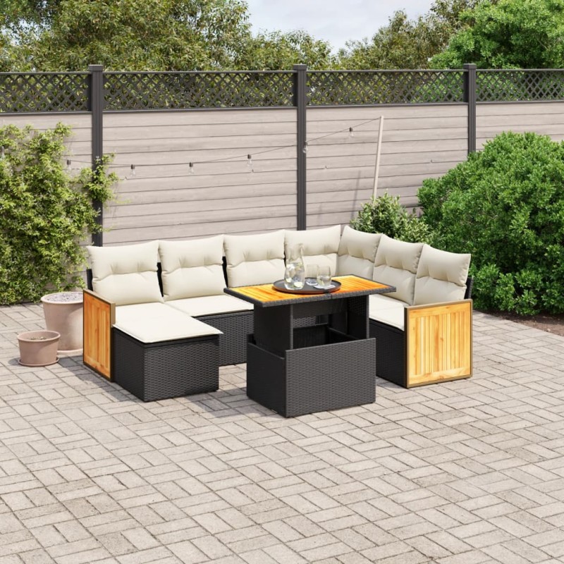 vidaXL Set de sofás de jardín 8 piezas y cojines ratán sintético negro vidaXL Set de sofás de jardín 8 piezas y cojines ratán sintético negro