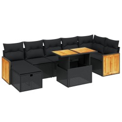 vidaXL Set de sofás de jardín 8 piezas y cojines ratán sintético negro