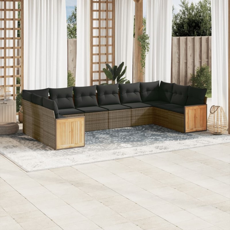 vidaXL Set de sofás de jardín 10 pzas con cojines ratán sintético gris vidaXL Set de sofás de jardín 10 pzas con cojines ratán sintético gris