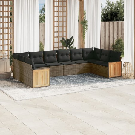 vidaXL Set de sofás de jardín 10 pzas con cojines ratán sintético gris
