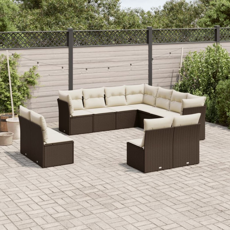 vidaXL Set de sofás de jardín 11 pzas cojines ratán sintético marrón vidaXL Set de sofás de jardín 11 pzas cojines ratán sintético marrón