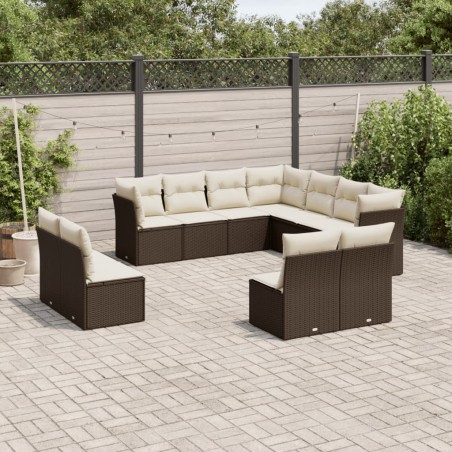 vidaXL Set de sofás de jardín 11 pzas cojines ratán sintético marrón