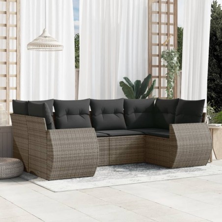 vidaXL Set de muebles de jardín 6 pzas y cojines ratán sintético gris