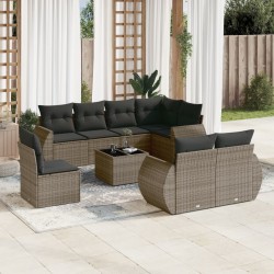 vidaXL Set de muebles de jardín 9 pzas y cojines ratán sintético gris