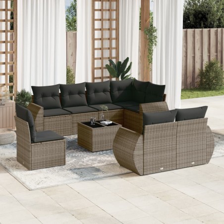 vidaXL Set de muebles de jardín 9 pzas y cojines ratán sintético gris