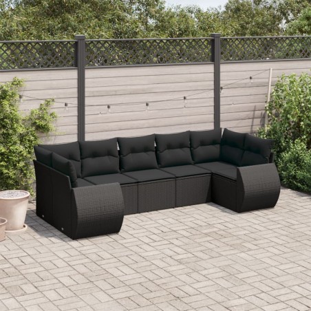 vidaXL Set de comedor de jardín 7 pzas y cojines ratán sintético negro