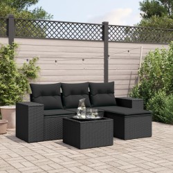 vidaXL Set de muebles de jardín 5 pzas y cojines ratán sintético negro