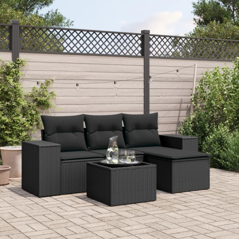 vidaXL Set de muebles de jardín 5 pzas y cojines ratán sintético negro vidaXL Set de muebles de jardín 5 pzas y cojines ratán sintético negro