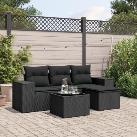 vidaXL Set de muebles de jardín 5 pzas y cojines ratán sintético negro