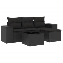 vidaXL Set de muebles de jardín 5 pzas y cojines ratán sintético negro