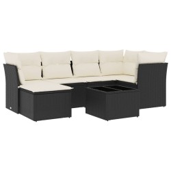 vidaXL Set de comedor de jardín 7 pzas y cojines ratán sintético negro