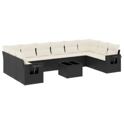 vidaXL Set de sofás de jardín 11 pzas y cojines ratán sintético negro