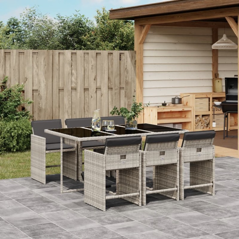 vidaXL Set comedor jardín 7 pzas y cojines ratán sintético gris claro vidaXL Set comedor jardín 7 pzas y cojines ratán sintético gris claro