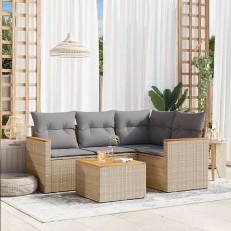 vidaXL Juego de sofás jardín con cojines 5 pzas ratán sintético beige