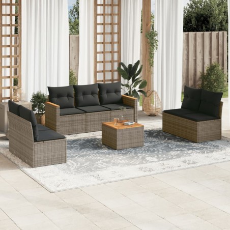 vidaXL Set de sofás de jardín 8 pzas y cojines ratán sintético gris