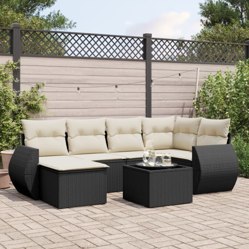 vidaXL Set de comedor de jardín 7 pzas y cojines ratán sintético negro vidaXL Set de comedor de jardín 7 pzas y cojines ratán sintético negro