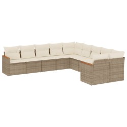 vidaXL Juego de sofás jardín con cojines beige 10 pzas ratán sintético