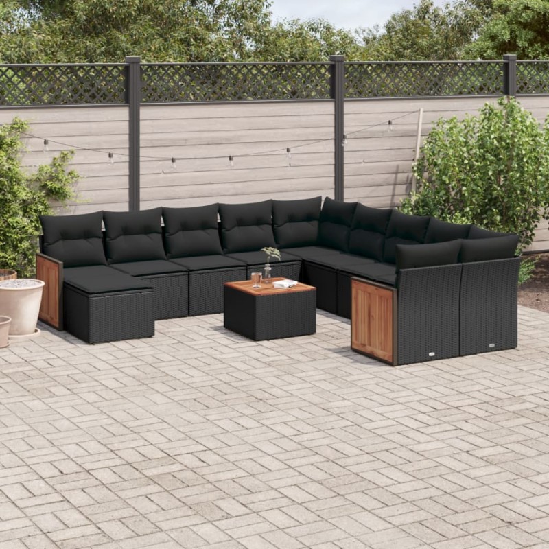 vidaXL Set de sofás de jardín 12 piezas cojines ratán sintético negro vidaXL Set de sofás de jardín 12 piezas cojines ratán sintético negro